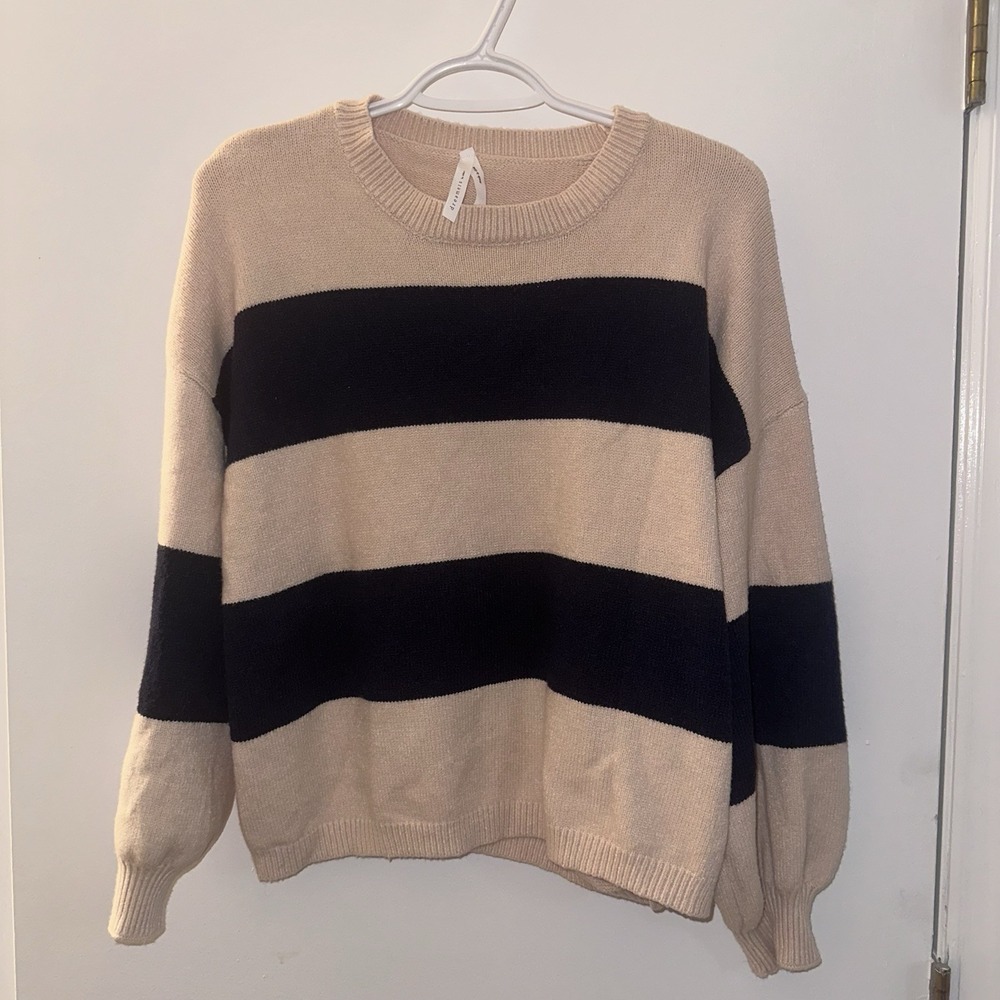 Dreamers by Debut Balloon Sleeve Sweater Striped Dust Navy Sz M